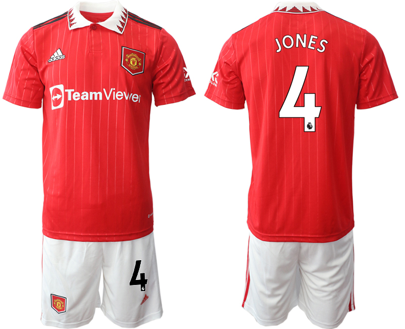 Men 2022-2023 Club Manchester United home Red #4 Adidas Soccer Jersey->customized soccer jersey->Custom Jersey